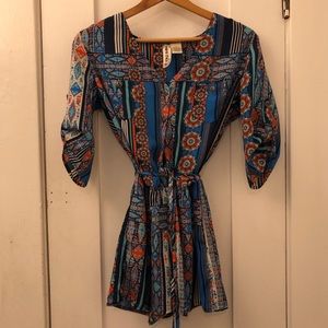 romper with pockets, beach pattern in blue, orange and white size xs